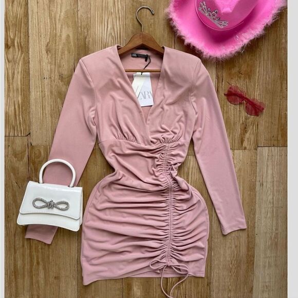 BLOGGERS FAV🎀 NTW ZARA PALE PINK DRAPPED MINI DRESS - Picture 10 of 10